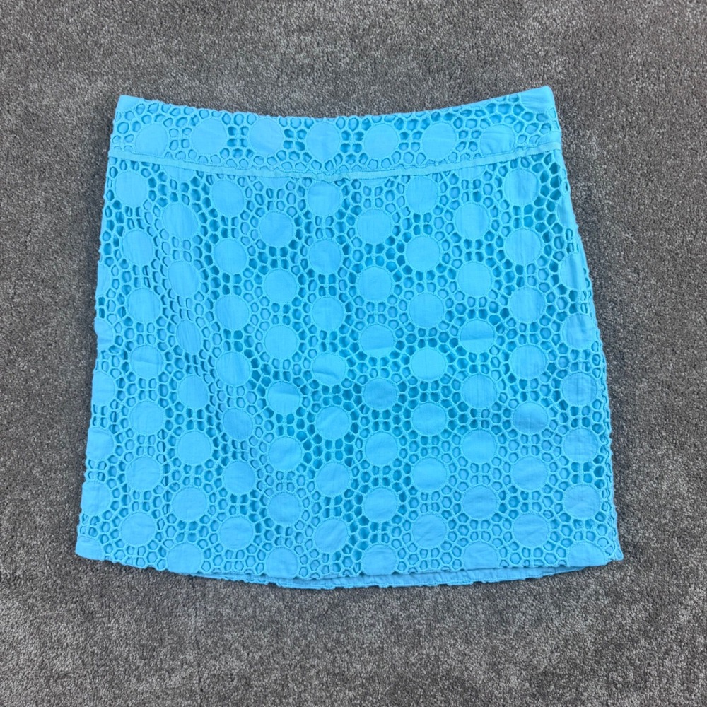Vineyard Vines Womens 10 Turquoise Blue Circle Eyelet Lace Cotton Mini Skirt